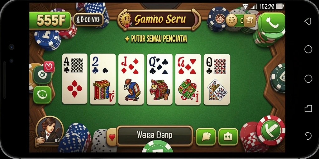 Tampilan gameplay seru dari 555F yang menghadirkan pengalaman domino yang menarik.