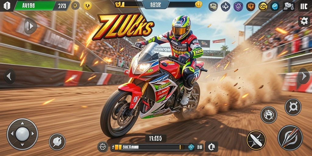 Tampilan gameplay balapan motor yang mendebarkan di 77LUCKS.