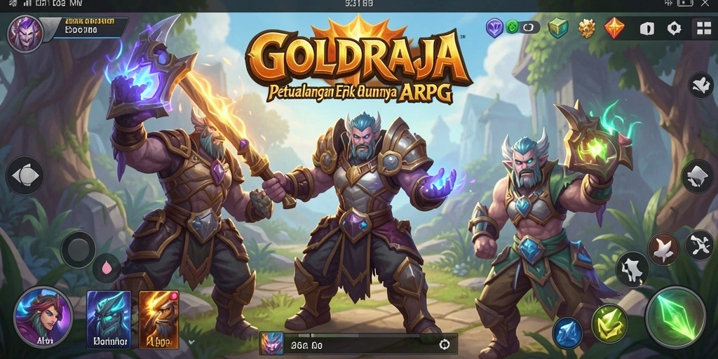 Tampilan gameplay <strong>GOLDRAJA</strong> yang menegangkan dan penuh aksi di dunia fantasi.