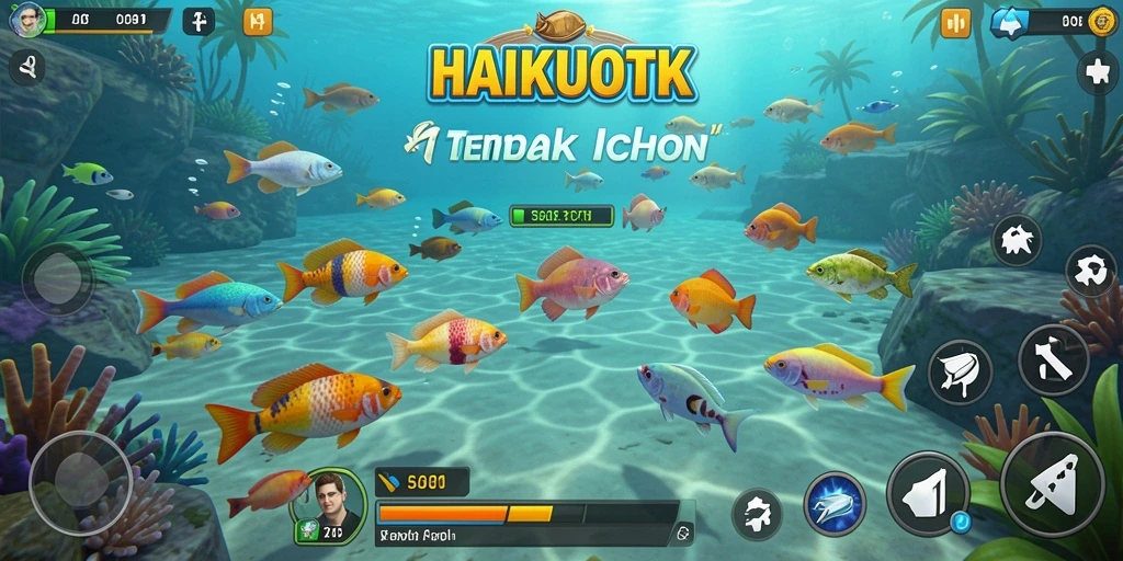 Tampilan gameplay HAIKUOTK menampilkan aksi menembak ikan yang seru.