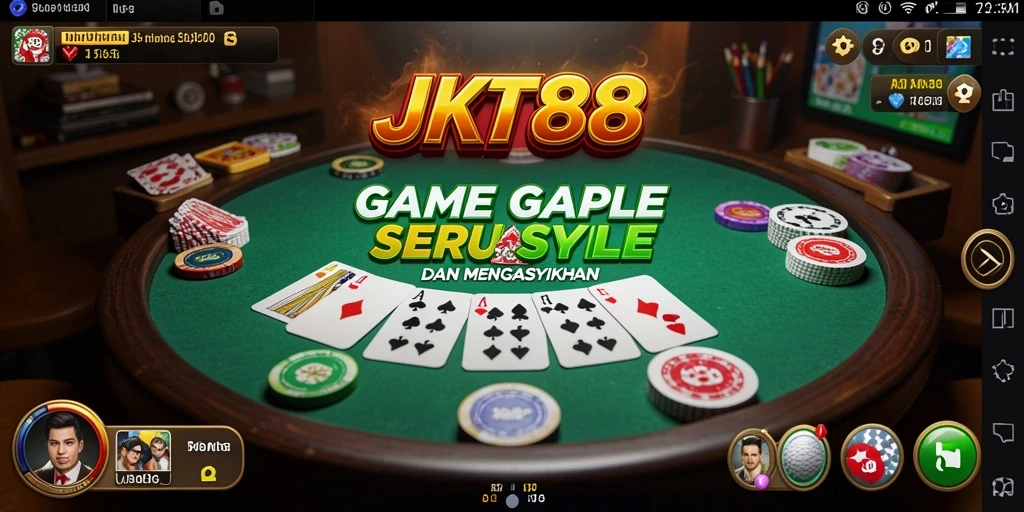 Screenshot utama gameplay Gaple di JKT88 yang seru dan interaktif.