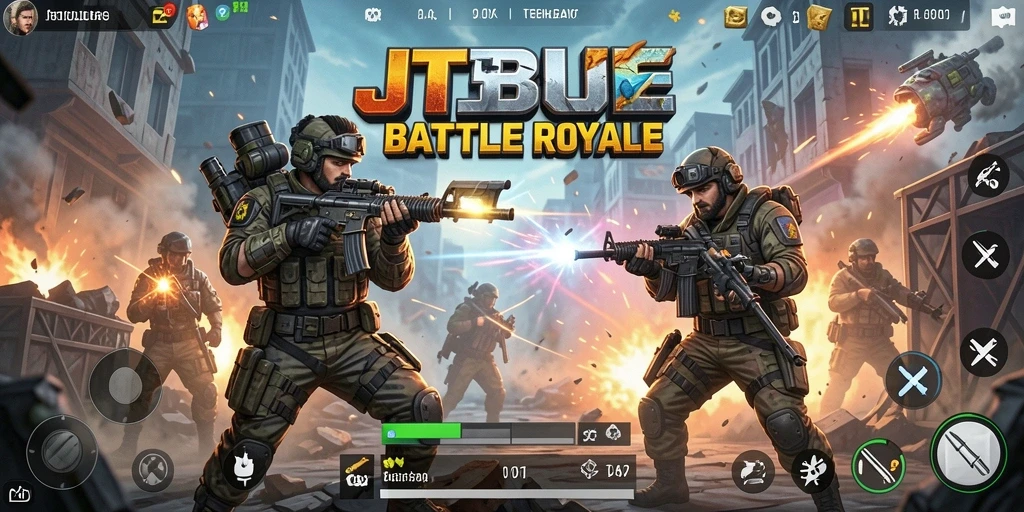 Gameplay seru dan mendebarkan dalam JTBLUE Battle Royale.