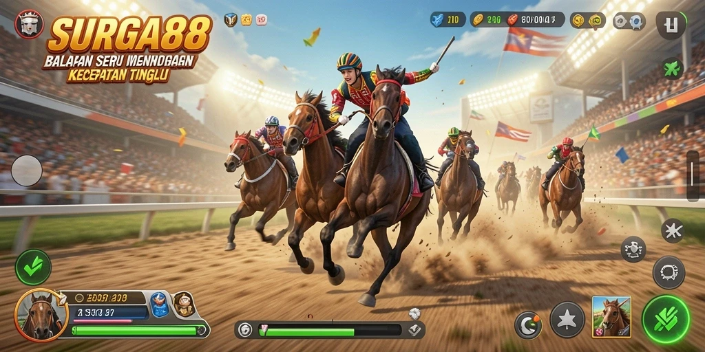Screenshot menampilkan aksi balapan yang mendebarkan di SURGA88.