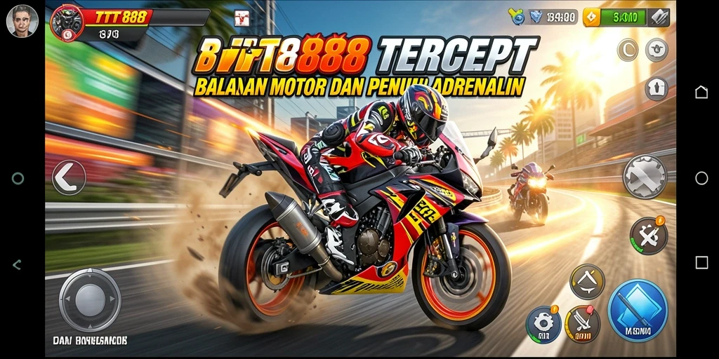 Tampilan gameplay balapan motor yang seru dan mendebarkan.