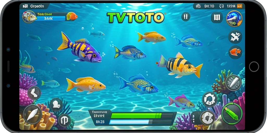 Tampilan gameplay menembak ikan di TVTOTO yang seru dan penuh warna.