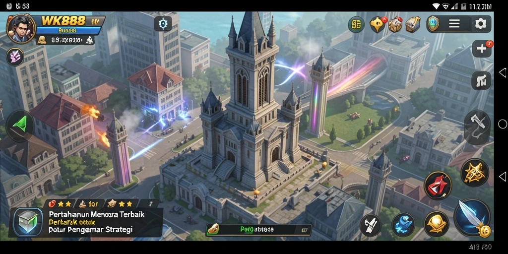 Gameplay menarik dari WK888 menampilkan pertarungan menara lawan musuh.
